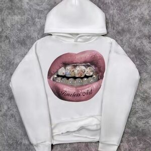 White Hoodie with Pink Lip Art